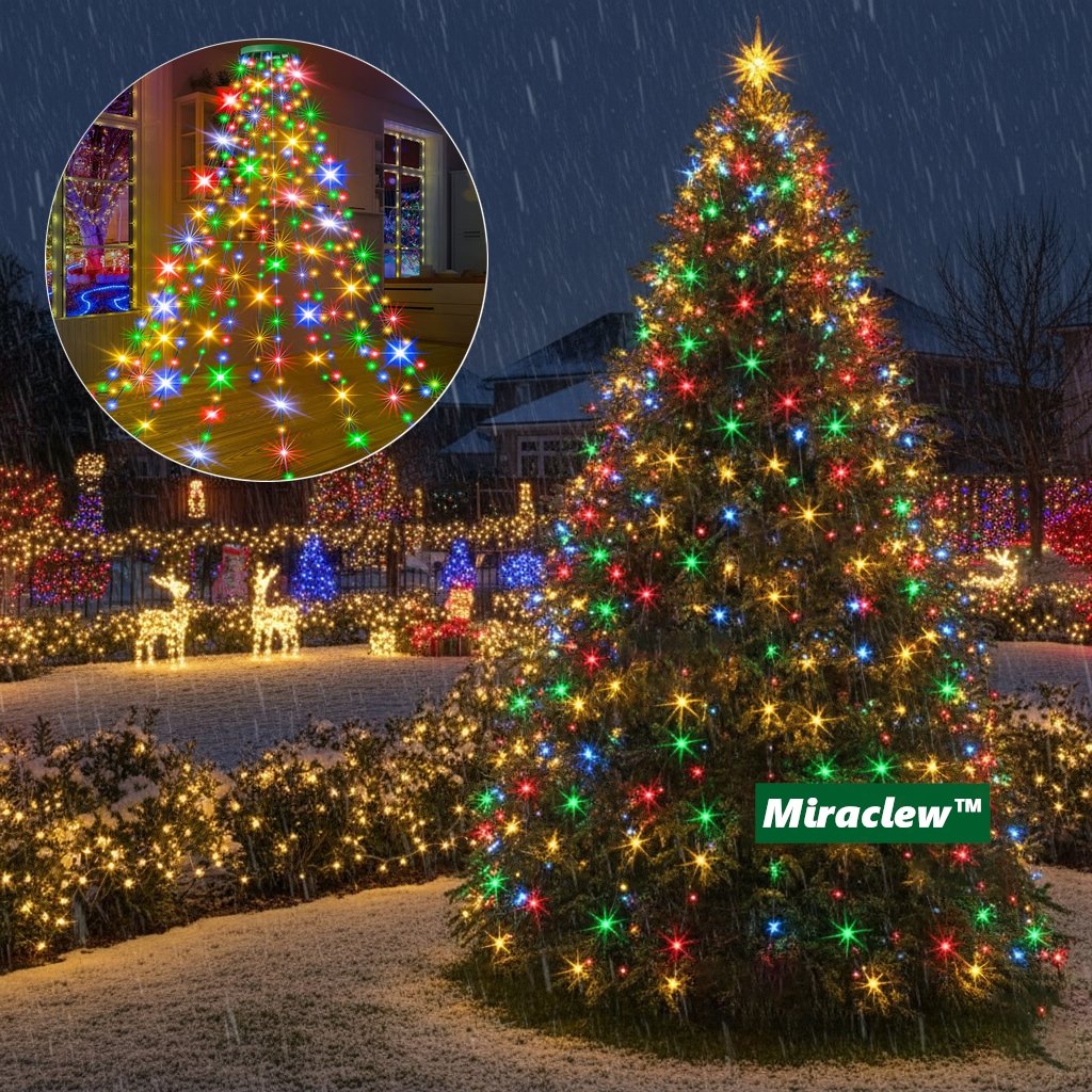 🎄🔥Waterproof Christmas Tree Waterfall Lights with Ring ✨Quick Setup, 8 Modes