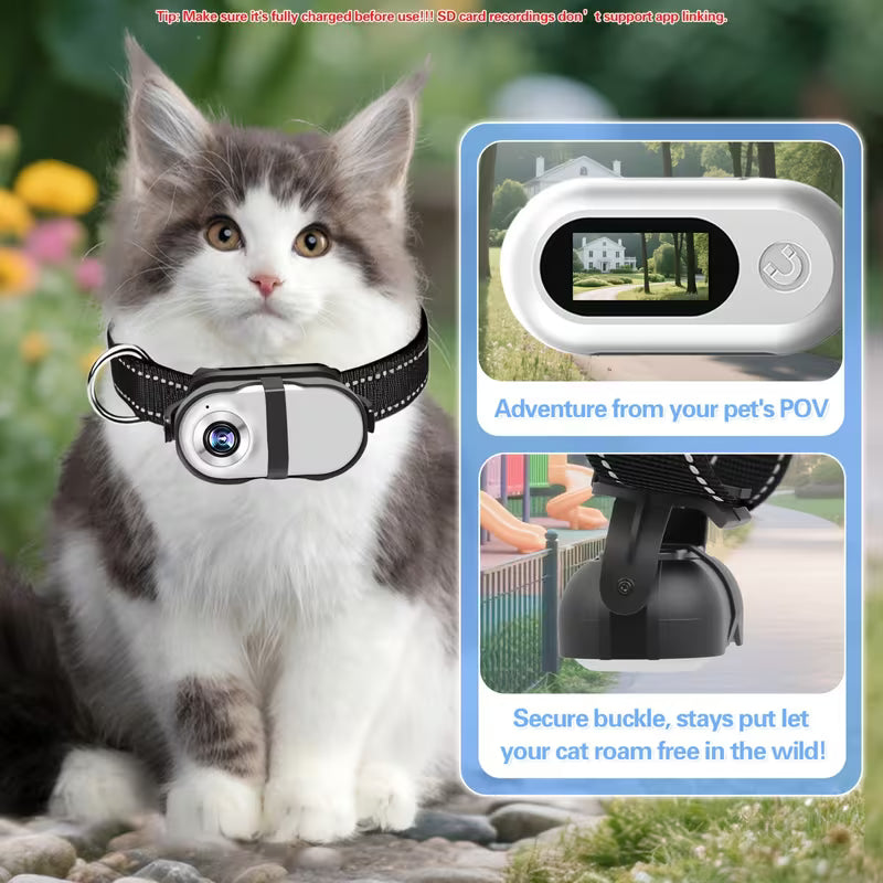 HD 1080P Cat Collar Camera - Wireless Mini Video Recorder for Pet Adventure Tracking