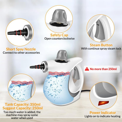 Handheld Pressurized Steam Cleaner with 12 pcs Accessories