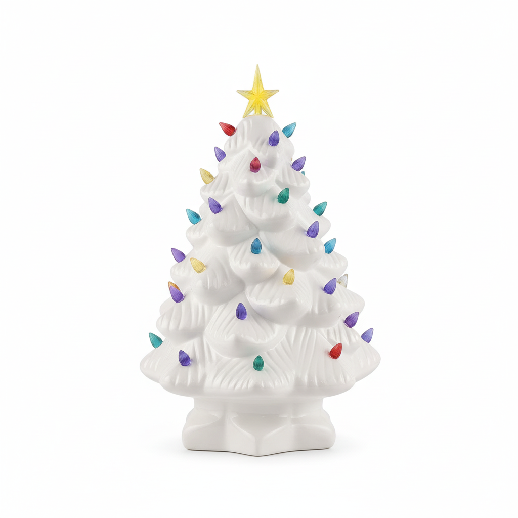 白色陶瓷圣诞树白底图