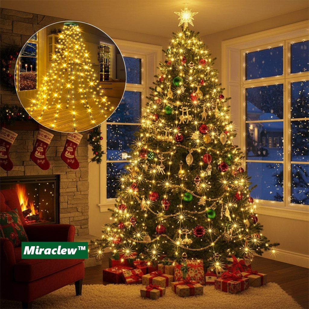 🎄🔥Waterproof Christmas Tree Waterfall Lights with Ring ✨Quick Setup, 8 Modes