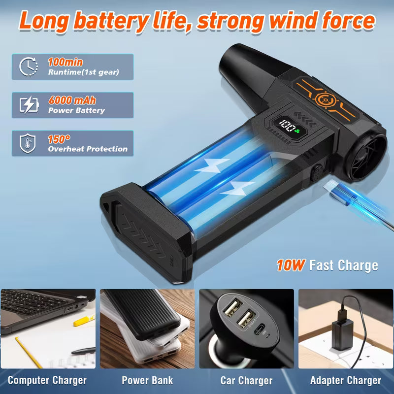 Cordless Electric Snow Blower, High-Power Turbine Jet Fan